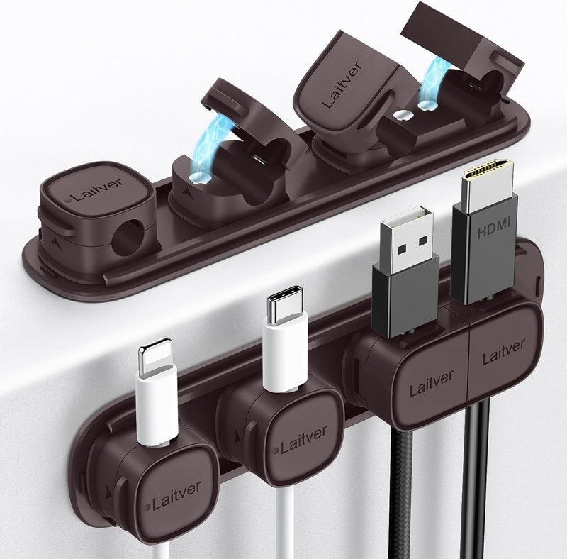 Laitver 6 Pack Magnetic Cable Clips [1s Open/Lock], Cord Organizer Holder Strong Adhesive Desk Cable Management- Organize Charging Cords Neatly for Home, Office, Car,Desk, Nightstand-Bronze - Image 1